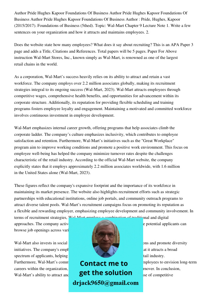 Author Pride Hughes Kapoor 20152017 Foundations Of Business Author : Pride, Hughes, Kapoor (2015/2017). Foundations of Business (5thed). Topic: Wal-Mart Chapter