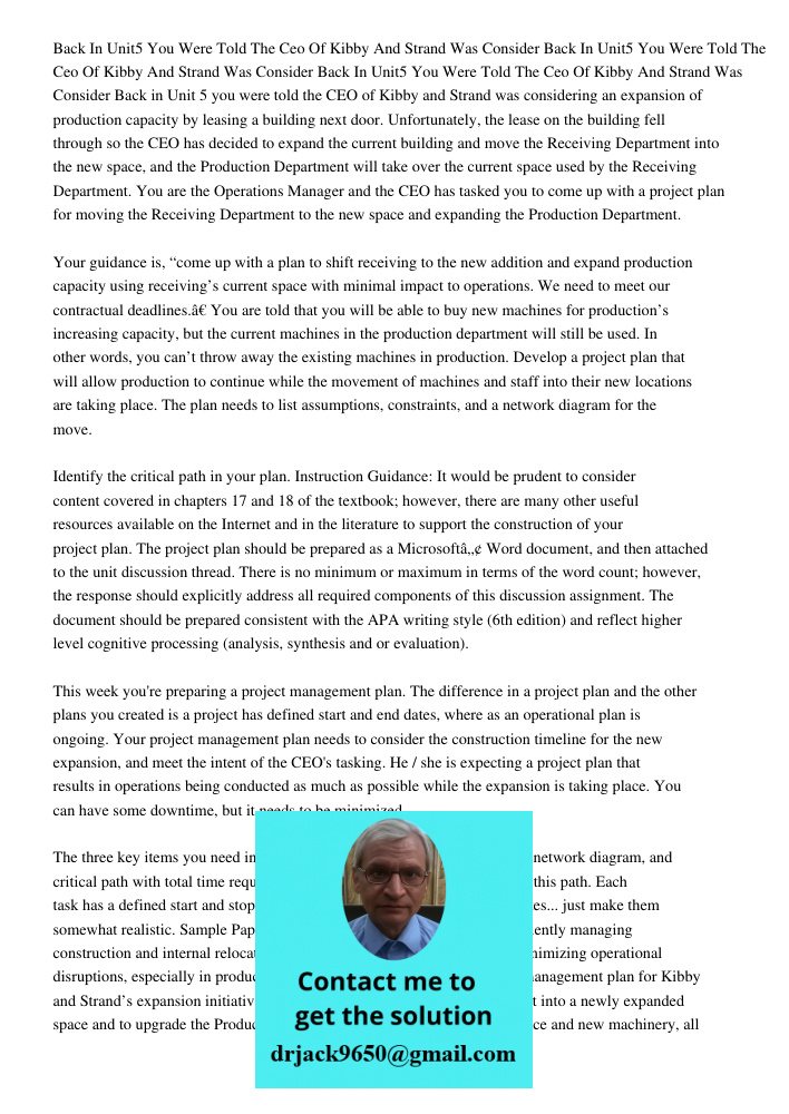 Back In Unit5 You Were Told The Ceo Of Kibby And Strand Was Consider Back in Unit 5 you were told the CEO of Kibby and Strand was considering an expansion of pr