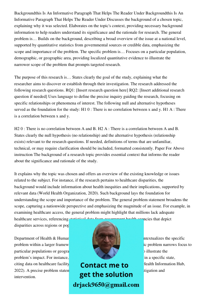 Discusses the background of a chosen topic, explaining why it was selected. Elaborates on the topic's context, providing necessary background information to hel