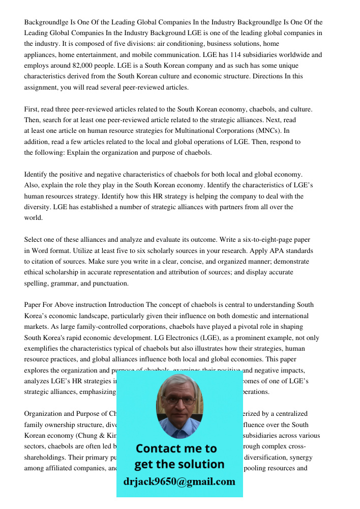 Background LGE is one of the leading global companies in the industry. It is composed of five divisions: air conditioning, business solutions, home appliances, 