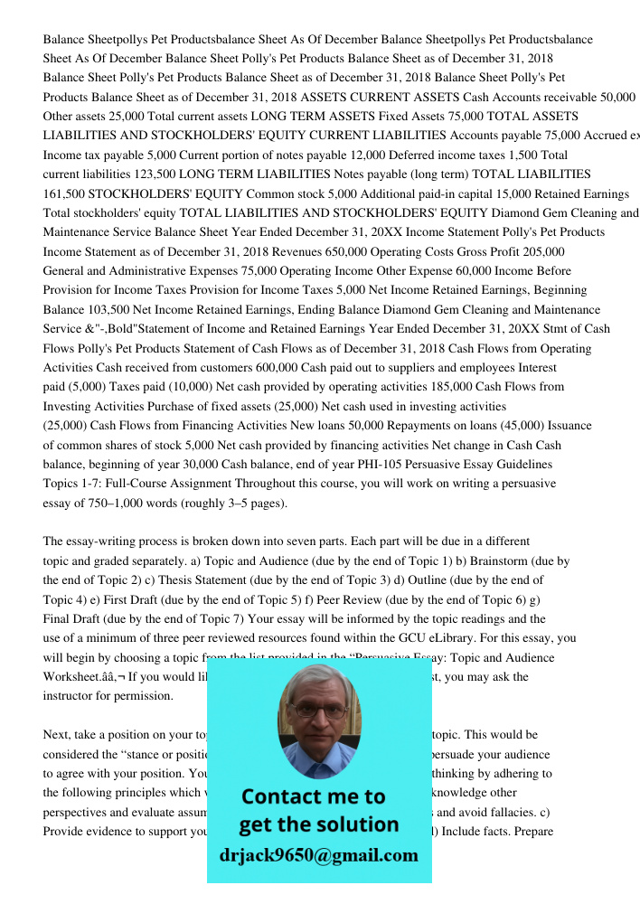 Balance Sheet Polly's Pet Products Balance Sheet as of December 31, 2018 Balance Sheet Polly's Pet Products Balance Sheet as of December 31, 2018 Balance Sheet 