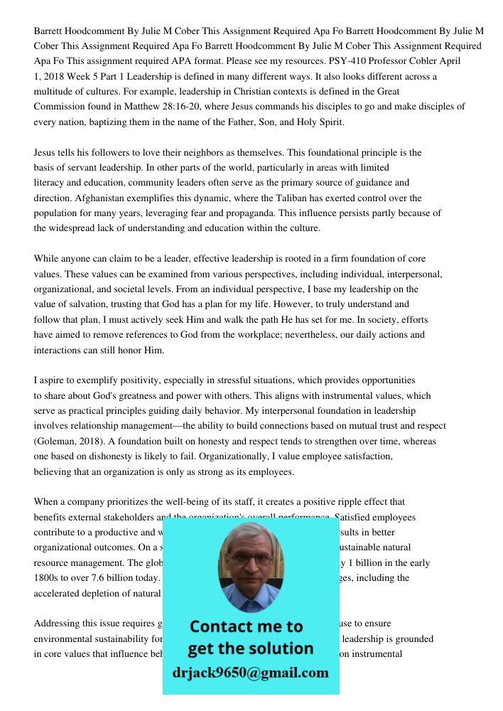 Barrett Hoodcomment By Julie M Cober This Assignment Required Apa Fo This assignment required APA format. Please see my resources. PSY-410 Professor Cobler Apri