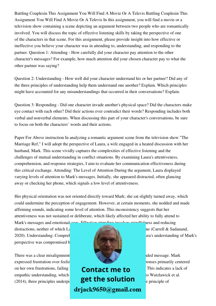 In this assignment, you will find a movie or a television show containing a scene depicting an argument between two people who are romantically involved. You wi