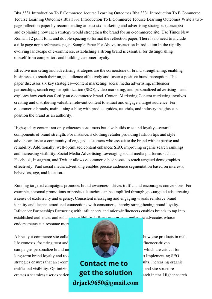Bba 3331 Introduction To E Commerce 1course Learning Outcomes Write a two-page reflection paper by recommending at least six marketing and advertising strategie