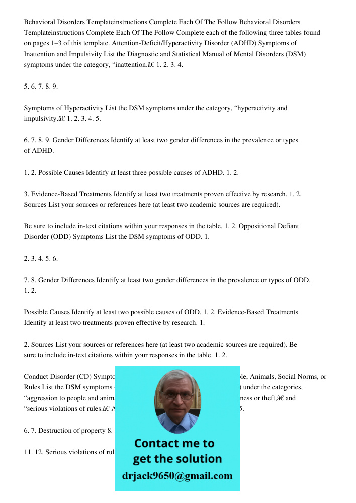 Complete each of the following three tables found on pages 1–3 of this template. Attention-Deficit/Hyperactivity Disorder (ADHD) Symptoms of Inattention and Imp