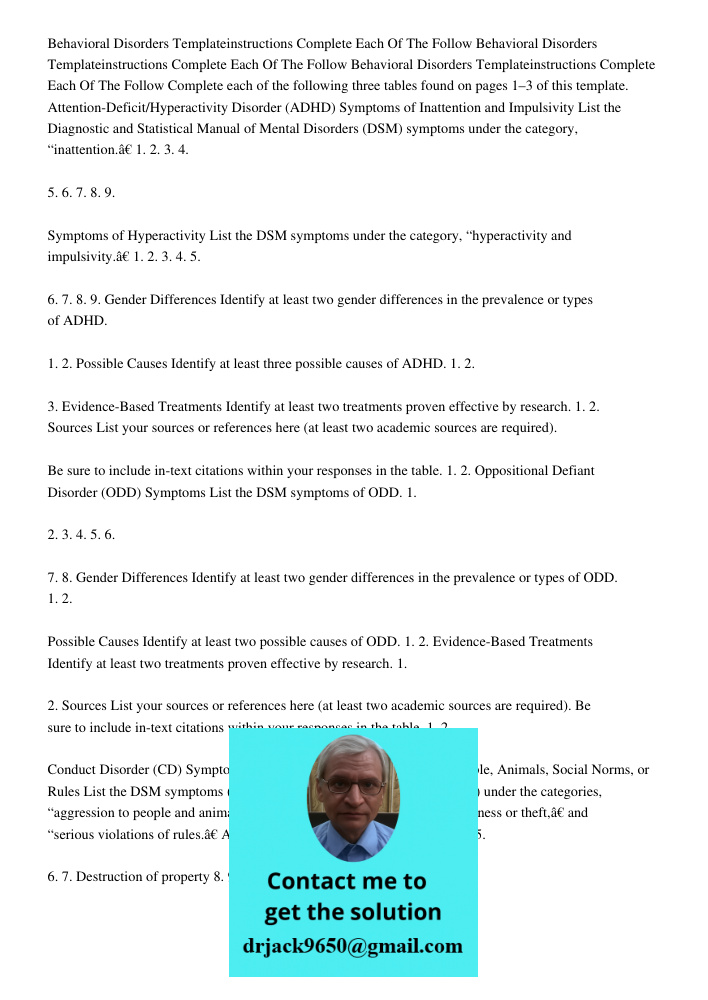 Behavioral Disorders Templateinstructions Complete Each Of The Follow Complete each of the following three tables found on pages 1–3 of this template. Attention