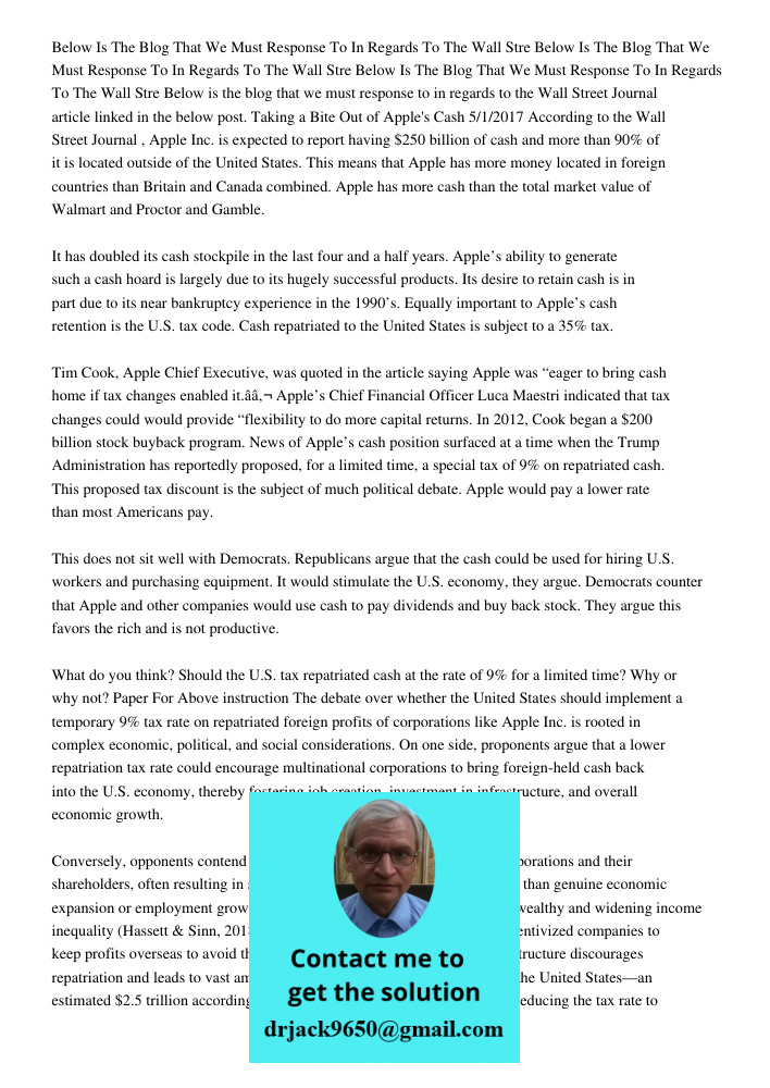 Below Is The Blog That We Must Response To In Regards To The Wall Stre Below is the blog that we must response to in regards to the Wall Street Journal article 