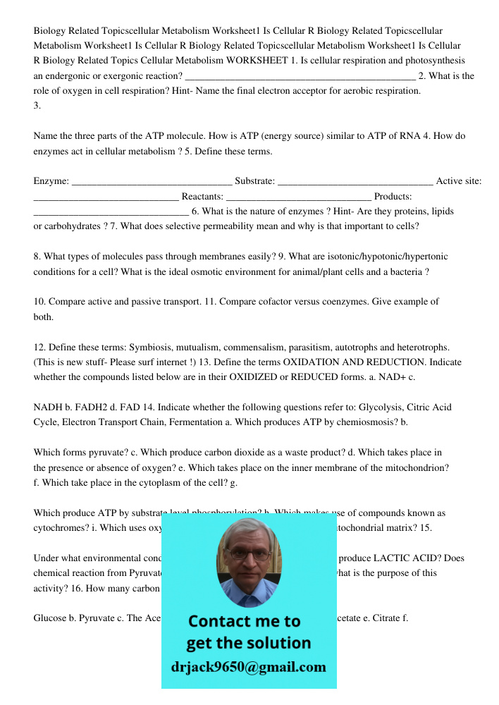 Biology Related Topicscellular Metabolism Worksheet1 Is Cellular R Biology Related Topics Cellular Metabolism WORKSHEET 1. Is cellular respiration and photosynt