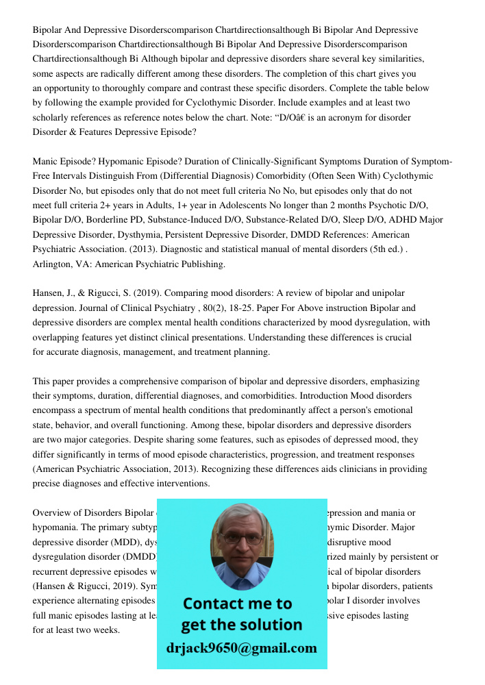 Bipolar And Depressive Disorderscomparison Chartdirectionsalthough Bi Although bipolar and depressive disorders share several key similarities, some aspects are