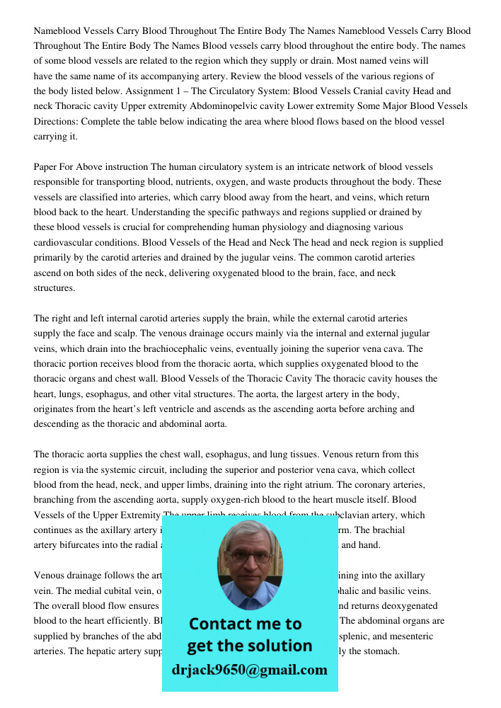 Blood vessels carry blood throughout the entire body. The names of some blood vessels are related to the region which they supply or drain. Most named veins wil