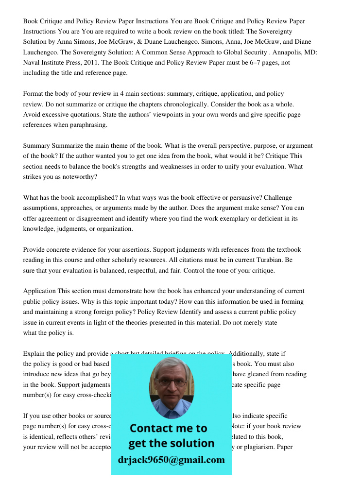 You are required to write a book review on the book titled: The Sovereignty Solution by Anna Simons, Joe McGraw, & Duane Lauchengco. Simons, Anna, Joe McGraw, a