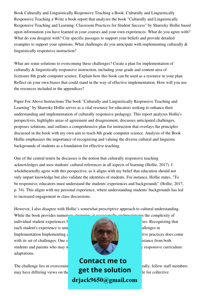 Write a book report that analyzes the book "Culturally and Linguistically Responsive Teaching and Learning: Classroom Practices for Student Success" by Sharroky