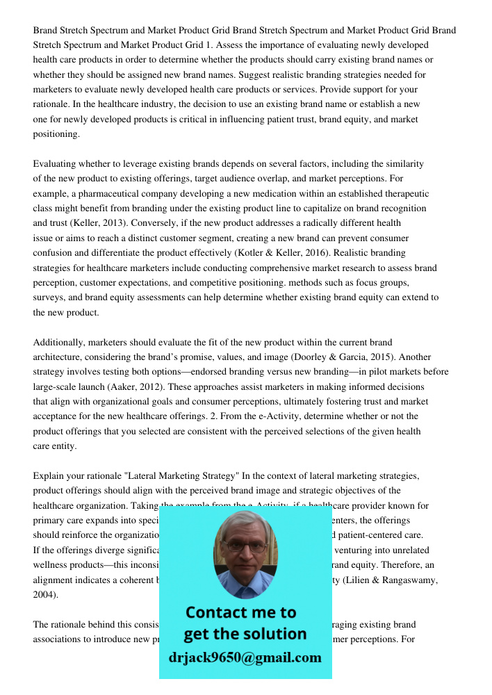 Brand Stretch Spectrum and Market Product Grid 1. Assess the importance of evaluating newly developed health care products in order to determine whether the pro