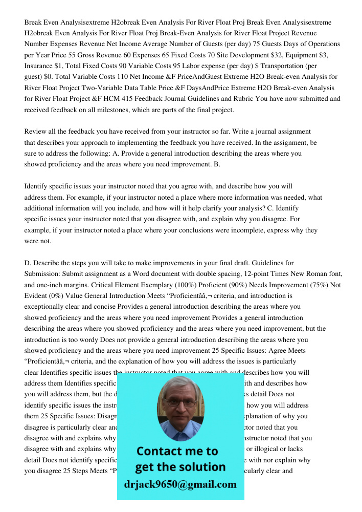 Break-Even Analysis for River Float Project Revenue Number Expenses Revenue Net Income Average Number of Guests (per day) 75 Guests Days of Operations per Year 