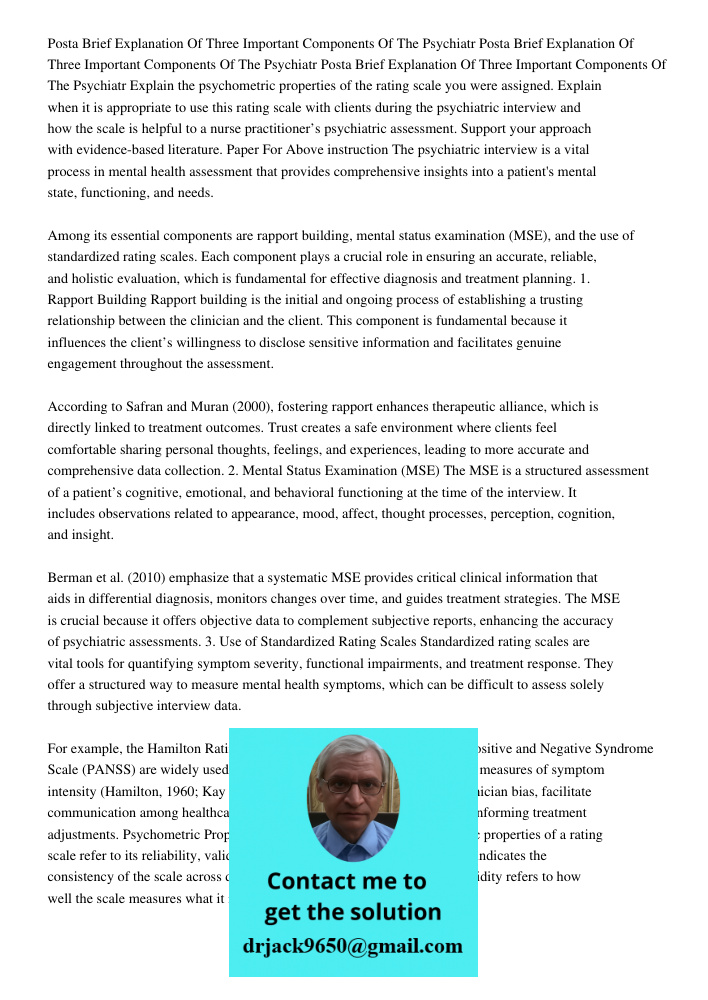 Posta Brief Explanation Of Three Important Components Of The Psychiatr Explain the psychometric properties of the rating scale you were assigned. Explain when i