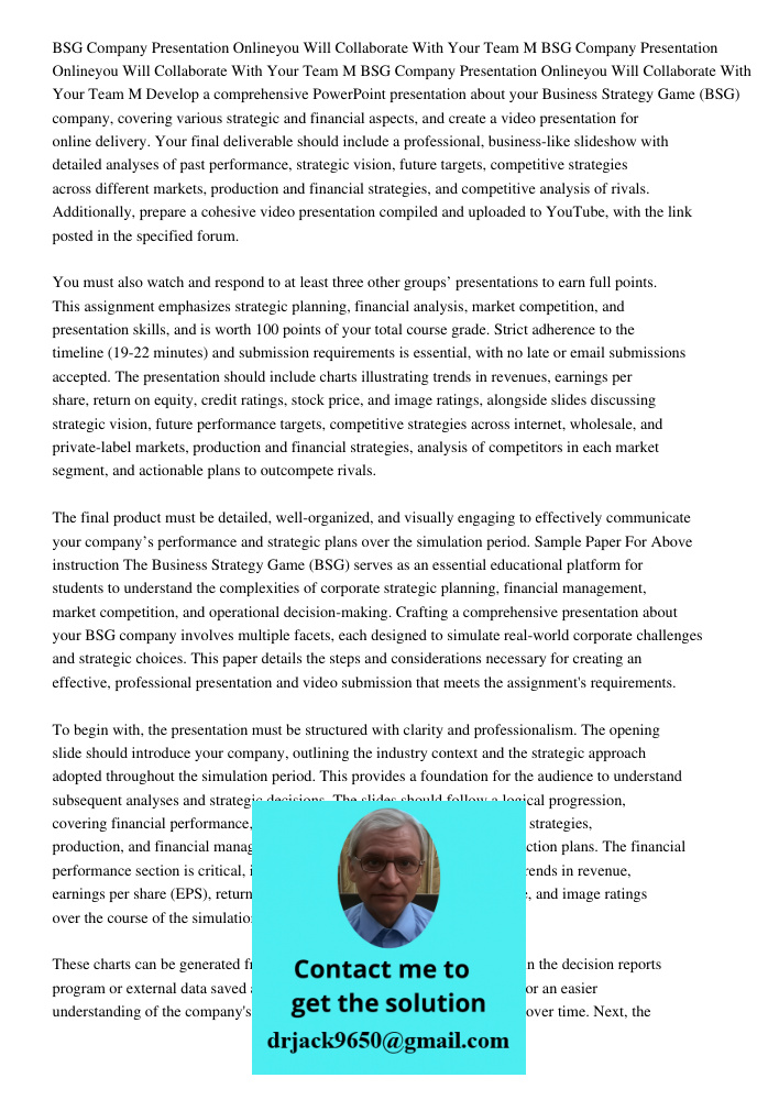 BSG Company Presentation Onlineyou Will Collaborate With Your Team M Develop a comprehensive PowerPoint presentation about your Business Strategy Game (BSG) com