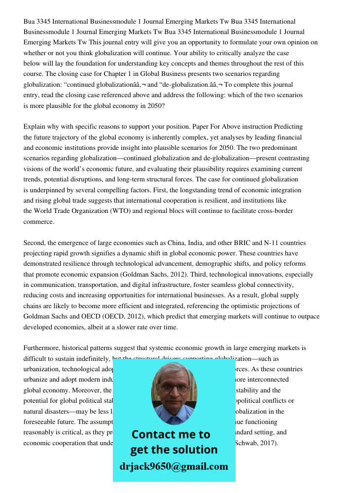 Bua 3345 International Businessmodule 1 Journal Emerging Markets Tw This journal entry will give you an opportunity to formulate your own opinion on whether or 