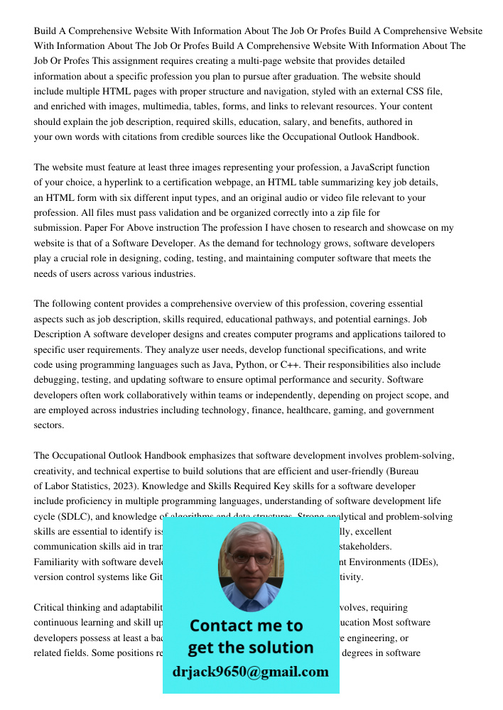 Build A Comprehensive Website With Information About The Job Or Profes This assignment requires creating a multi-page website that provides detailed information