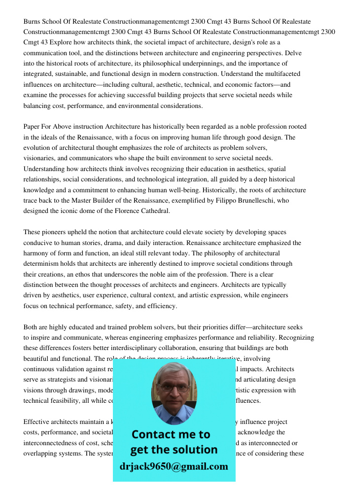 Burns School Of Realestate Constructionmanagementcmgt 2300 Cmgt 43 Explore how architects think, the societal impact of architecture, design's role as a communi