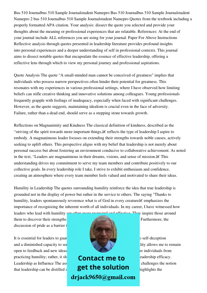 Bus 510 Journalbus 510 Sample Journalstudent Namepro Quotes from the textbook including a properly formatted APA citation. Your analysis: dissect the quote you 