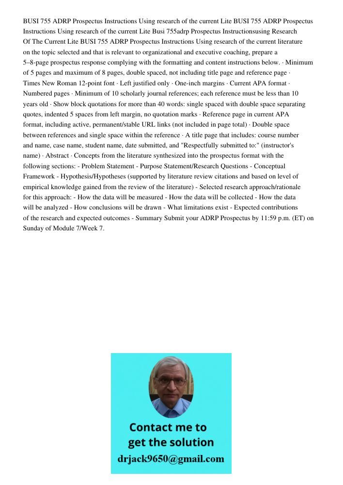 Busi 755adrp Prospectus Instructionsusing Research Of The Current Lite BUSI 755 ADRP Prospectus Instructions Using research of the current literature on the top