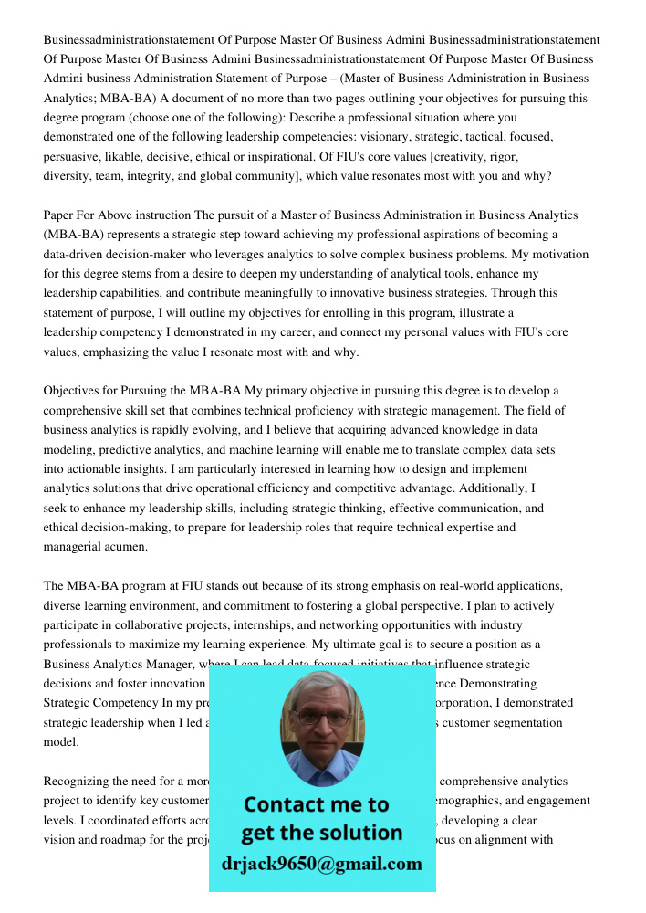 Businessadministrationstatement Of Purpose Master Of Business Admini business Administration Statement of Purpose – (Master of Business Administration in Busine