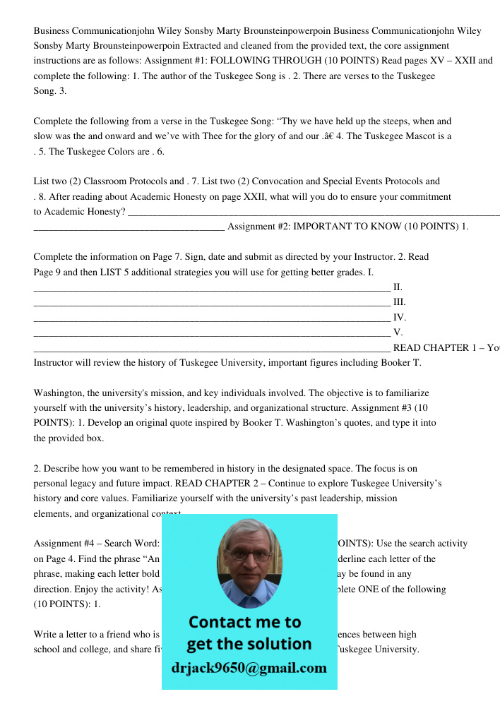 Extracted and cleaned from the provided text, the core assignment instructions are as follows: Assignment #1: FOLLOWING THROUGH (10 POINTS) Read pages XV – XXII