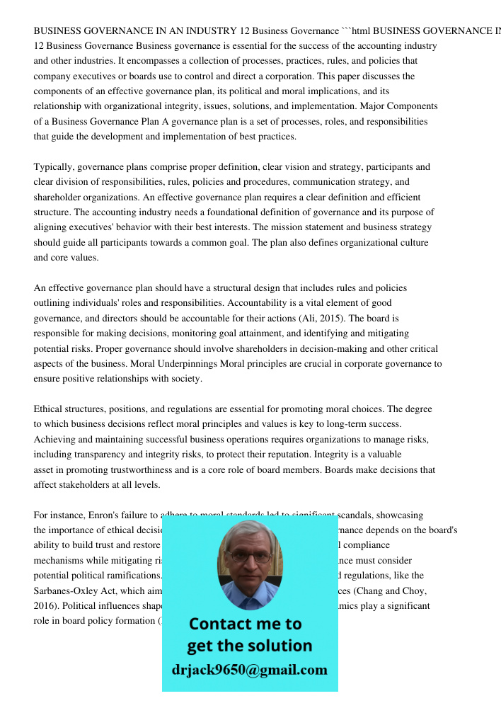 Business Governance In An Industry 12