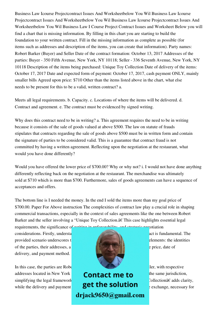 Business Law Icourse Projectcontract Issues And Worksheetbelow You Wil Business Law I Course Project Contract Issues and Worksheet Below you will find a chart t