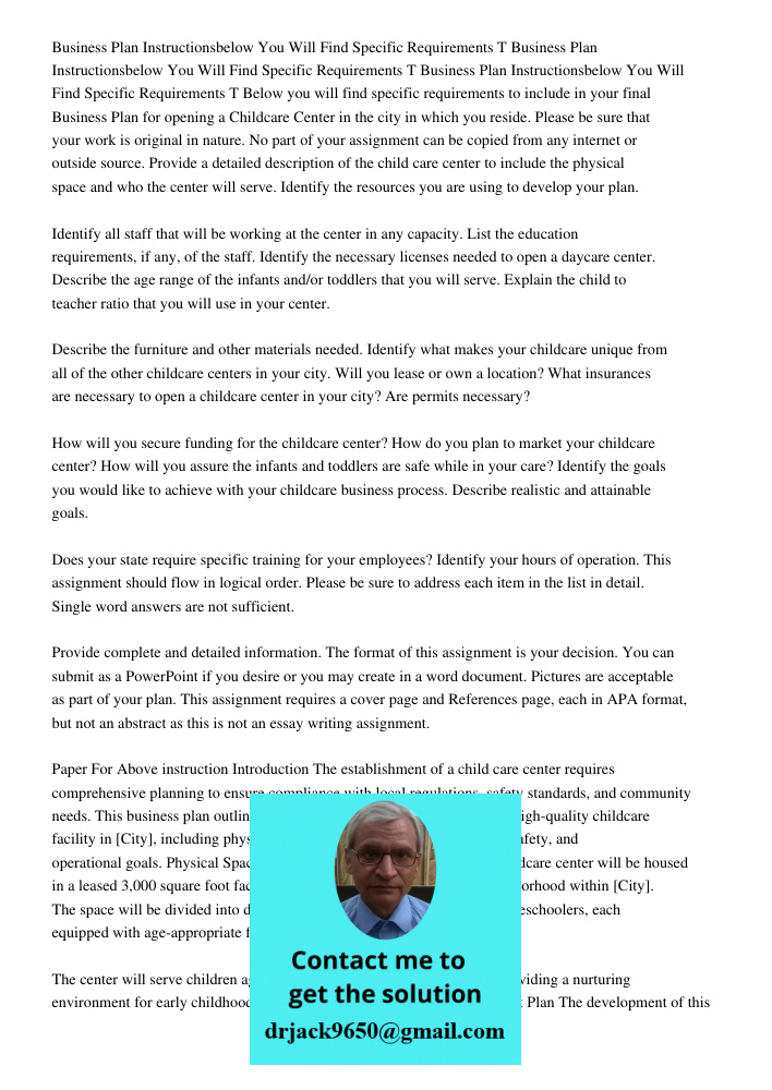 Business Plan Instructionsbelow You Will Find Specific Requirements T Below you will find specific requirements to include in your final Business Plan for openi