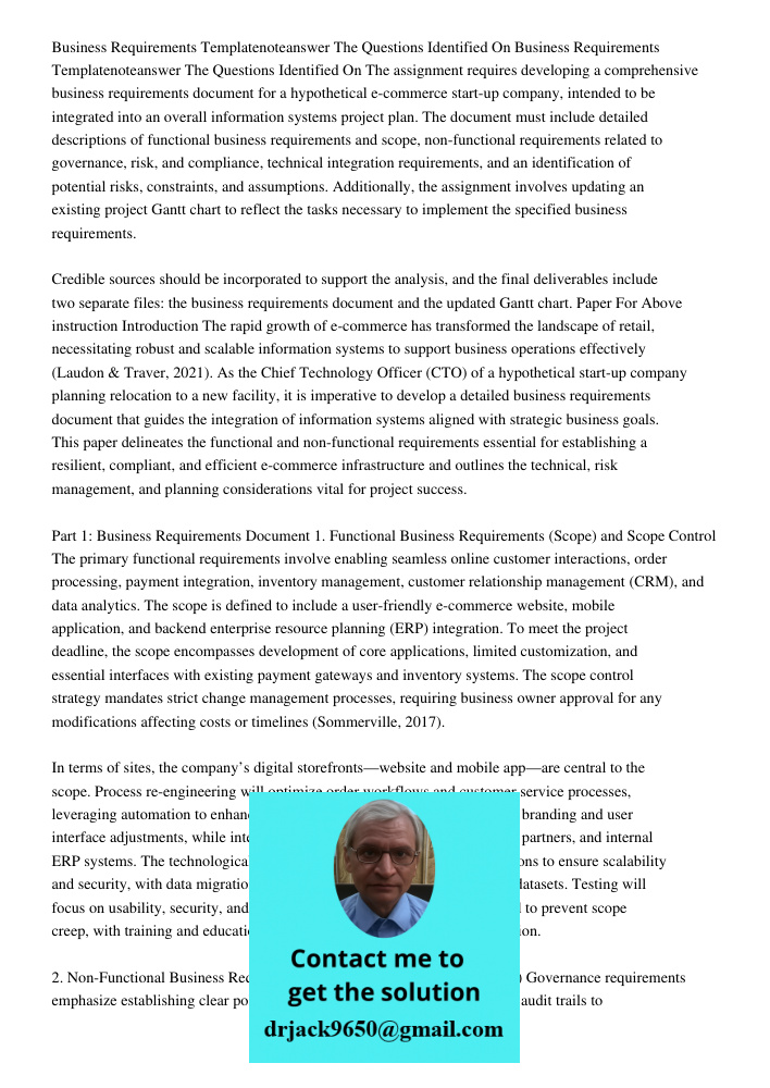 The assignment requires developing a comprehensive business requirements document for a hypothetical e-commerce start-up company, intended to be integrated into