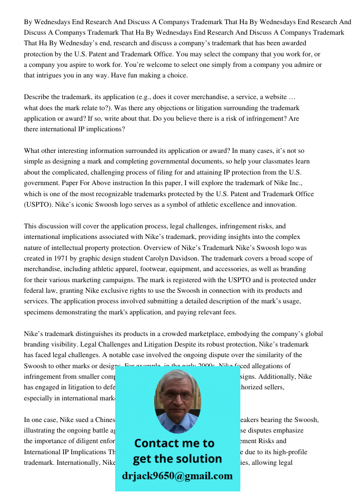 By Wednesdays End Research And Discuss A Companys Trademark That Ha By Wednesday’s end, research and discuss a company’s trademark that has been awarded protect