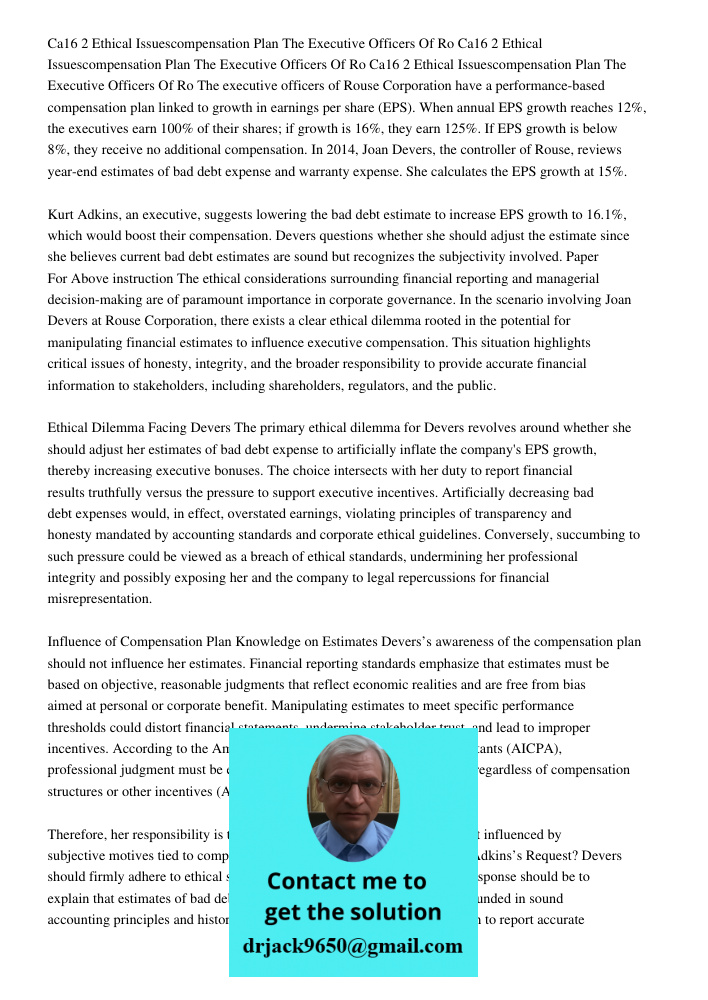 Ca16 2 Ethical Issuescompensation Plan The Executive Officers Of Ro The executive officers of Rouse Corporation have a performance-based compensation plan linke