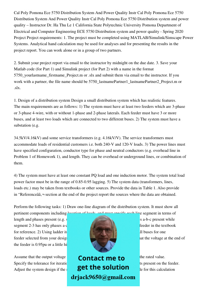 Cal Poly Pomona Ece 5750 Distribution system and power quality – Instructor Dr. Ha Thu Le 1 California State Polytechnic University Pomona Department of Electri