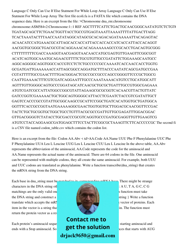 The first file ecoli.fa is a FASTA file which contains the DNA sequence data. Here is an excerpt from the file: >Chromosome dna_rm:chromosome chromosome:ASM5