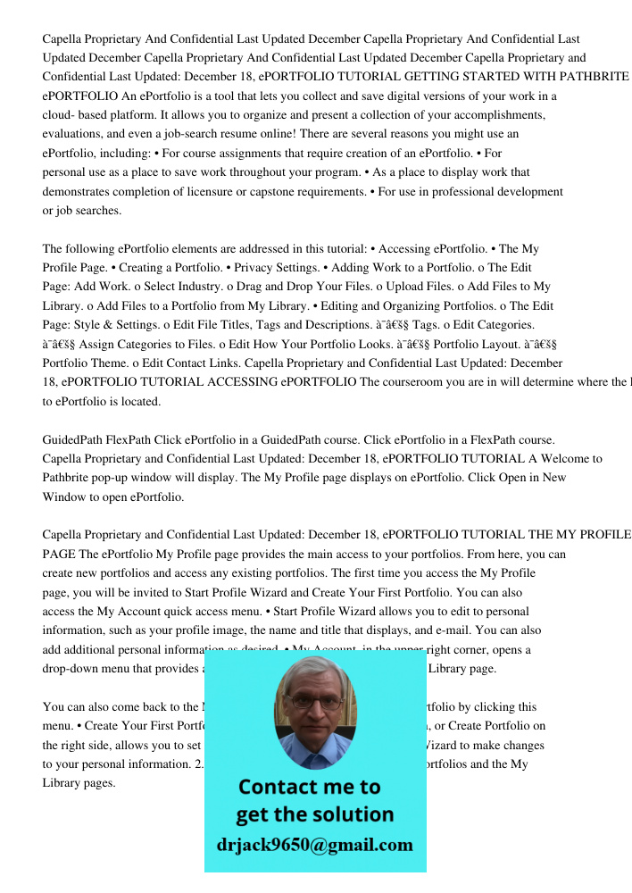 Capella Proprietary And Confidential Last Updated December 18 2017 Capella Proprietary and Confidential Last Updated: December 18, ePORTFOLIO TUTORIAL GETTING S