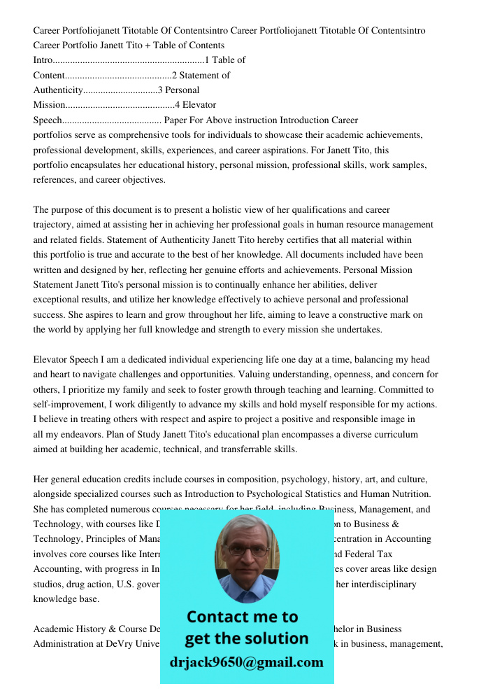 Career Portfolio Janett Tito + Table of Contents Intro.............................................................1 Table of Content...........................