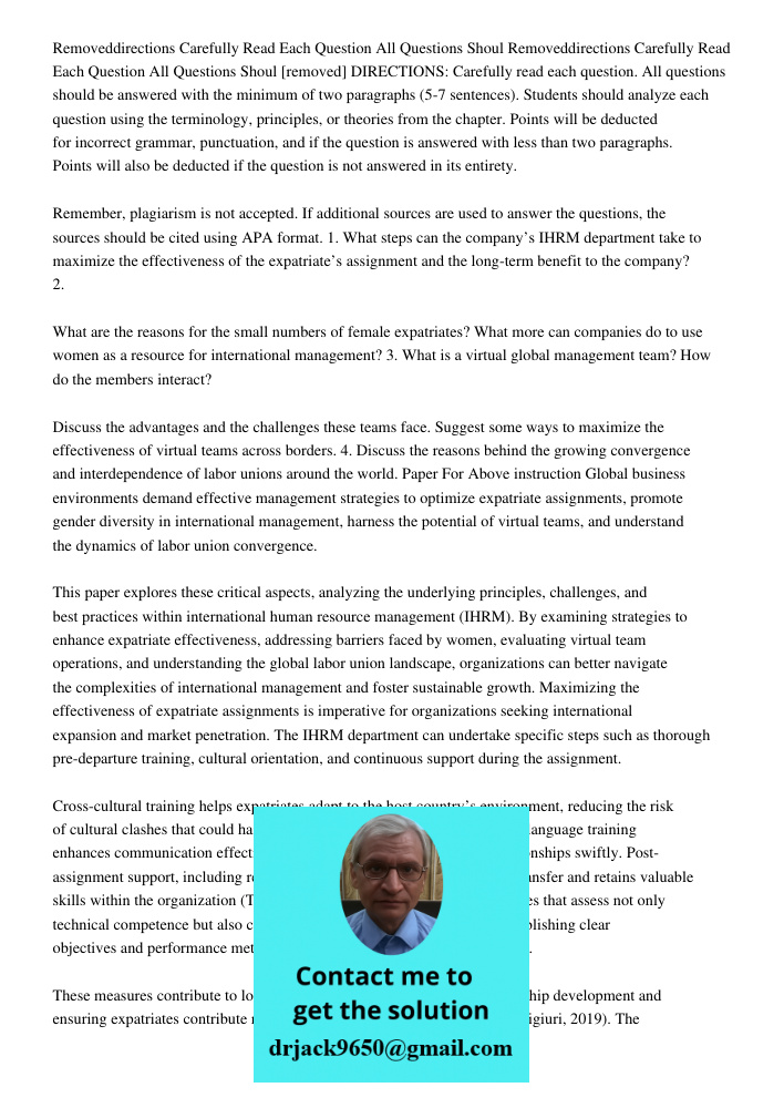 [removed] DIRECTIONS: Carefully read each question. All questions should be answered with the minimum of two paragraphs (5-7 sentences). Students should analyze