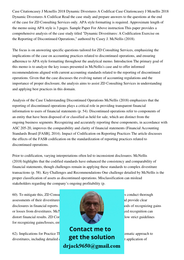 Read the case study and prepare answers to the questions at the end of the case for ZD Consulting Services only. APA style formatting is required. Approximate l