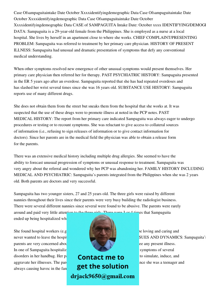 Case Ofsampaguitaintake Date October Xxxxidentifyingdemographic Data CASE of SAMPAGUITA Intake Date: October xxxx IDENTIFYING/DEMOGRAPHIC DATA: Sampaguita is a 