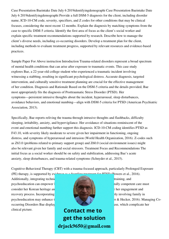 Provide a full DSM-5 diagnosis for the client, including disorder name, ICD-10-CM code, severity, specifiers, and Z codes for other conditions that may be clini