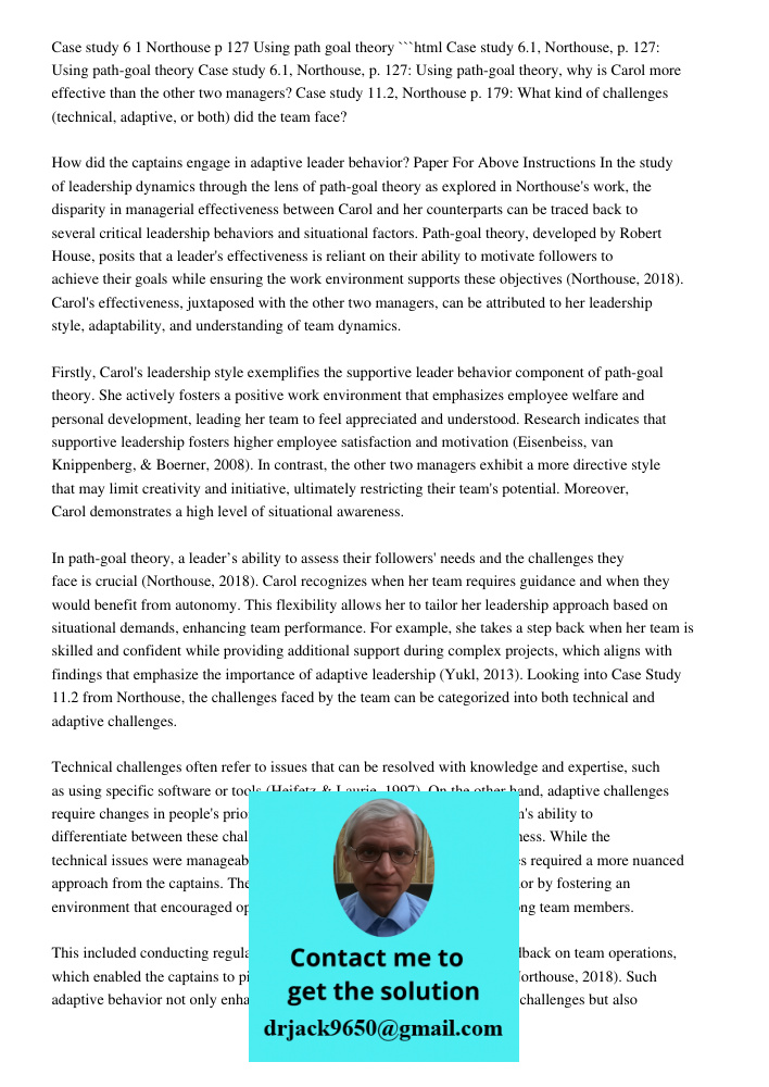 Case Study 6.1: Northouse, P. 127, Using Path-Goal Theory