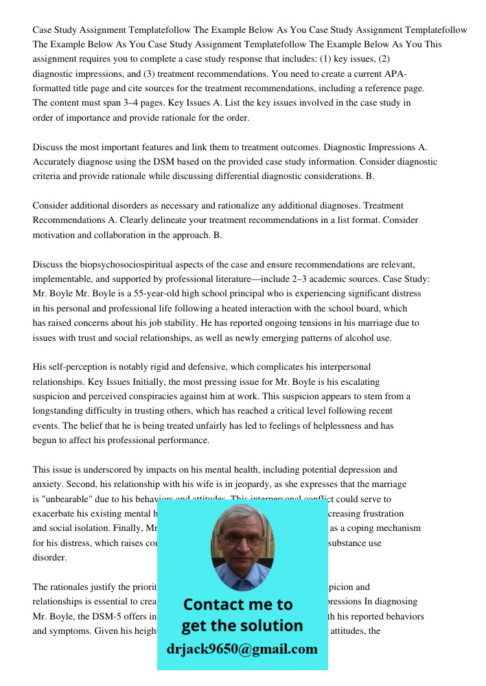 Case Study Assignment Templatefollow The Example Below As You This assignment requires you to complete a case study response that includes: (1) key issues, (2) 