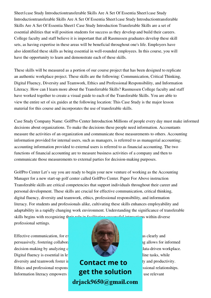 Sheet1case Study Introductiontransferable Skills Are A Set Of Essentia Sheet1 Case Study Introduction Transferable Skills are a set of essential abilities that 