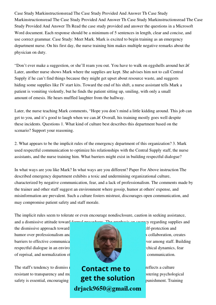 Case Study Markinstructionsread The Case Study Provided And Answer Th Read the case study provided and answer the questions in a Microsoft Word document. Each r