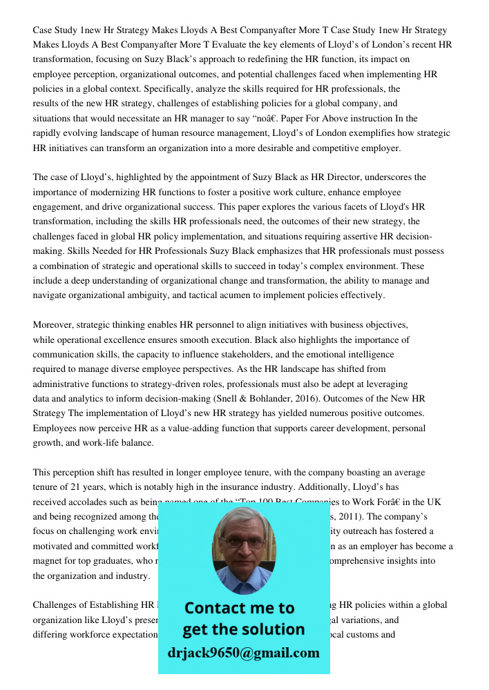 Evaluate the key elements of Lloyd’s of London’s recent HR transformation, focusing on Suzy Black’s approach to redefining the HR function, its impact on employ