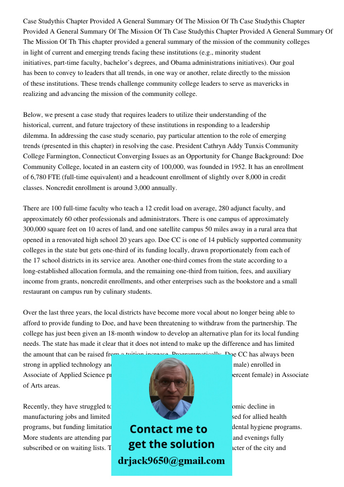 Case Studythis Chapter Provided A General Summary Of The Mission Of Th This chapter provided a general summary of the mission of the community colleges in light
