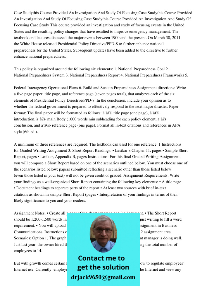 Case Studythis Course Provided An Investigation And Study Of Focusing Case Study This course provided an investigation and study of focusing events in the Unite