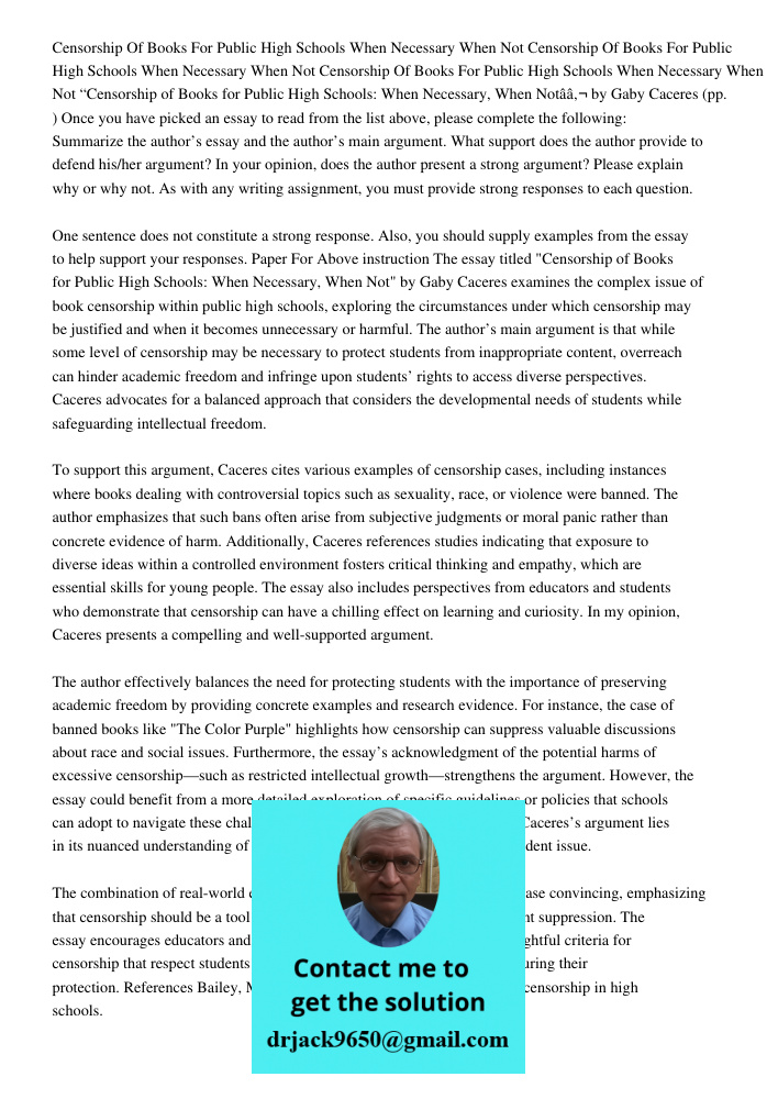 Censorship Of Books For Public High Schools When Necessary When Not “Censorship of Books for Public High Schools: When Necessary, When Notâ€ by Gaby Caceres (pp