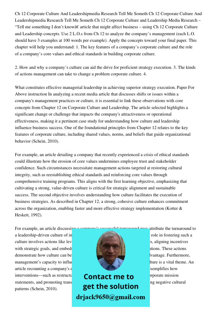 Ch 12 Corporate Culture and Leadership Media Research – “Tell me something I don’t know” article that might affect business – using Ch 12 Corporate Culture and 